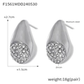 Silver teardrop stud earrings with full zircon inlay and stainless steel base - F1561-Steel Water Drop Micro Pave Zircon Earrings