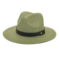 Olive green paper straw Panama hat with black band and gold rivet on white background - M(56-58cm) / Army Green