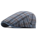 Classic British plaid newsboy cap in blue, brown, and grey with adjustable metal buckle - Adjustable / Sky Blue