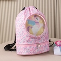 Pink waterproof drawstring swim bag with unicorn pattern and dry-wet separation pocket - Pink Unicorn