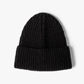 Gorro de punto acanalado negro con dobladillo para calidez invernal y moda exterior - Negro