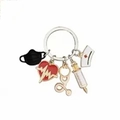 Nurse medical keychain with enamel heart, syringe and stethoscope charms on ring - Black Mask 5-Piece Set Keyring
