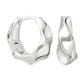 Orecchini a cerchio in argento s925 dal design ondulato irregolare e finitura lucida - Oro Bianco