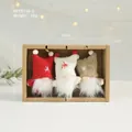 Three Christmas gnome wool felt ornaments in red white and khaki colors inside a gift box - Hatted Doll (APYX156)