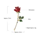 Elegant red rose brooch with rhinestones and gold alloy leaf detail, 7.5cm x 3.5cm - Red Rose Brooch (HC34) / Red