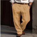 Herren Leinenhose in Khaki mit Ledergürtel im geraden Schnitt für den Sommerurlaub - S / Unterteile / Khaki