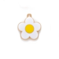 White five-petal flower alloy pendant with yellow stamen and golden metal edges - White