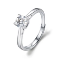 Silver moissanite ring with round brilliant cut stone and adjustable open band - Classic Four-prong 1-carat / Adjustable Open