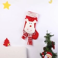 Close-up of a red knitted Christmas stocking featuring a 3D reindeer and Merry Christmas embroidery - Big Head Reindeer Christmas Stocking