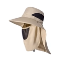Beige outdoor sun hat with wide brim, breathable face mask, and long neck protection flap - Khaki