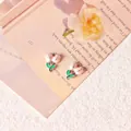 Detail of tulip flower pendants in pink and green enamel with 12x16mm size spec - Style 01 Two Flowers Silver
