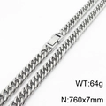Silver cuban link hip hop necklace with square buckle clasp for men in stainless steel - 7mm*760mm / Silver