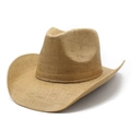 Detail view of woven texture and ribbon on the brim of this natural straw cowboy hat - M (56-58cm) / Plain Khaki