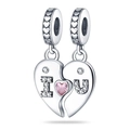 Silberne Herzanhänger mit rosa Zirkonia und I U Buchstaben für Schmuckherstellung - I Love You Geteiltes Herz Charms