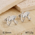 Silver stainless steel ginkgo leaf stud earrings in a minimalist fan shape design - Silver