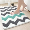 Absorbent plush bathroom mat with wave pattern in white, grey, and mint green - 40*60cm / Wave of Light-Green