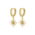 Luxury gold hoop earrings with sparkling zircon star pendants for women's jewelry set - Gold Octagram Drop (W80105-GG)
