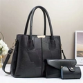 Set borse a tracolla 3 pezzi nero con design patchwork geometrico e dettagli dorati - 31cmx13cmx24cm / Tote Pochette A Busta E Porta Carte / Nero