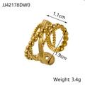 Macro detail of gold geometric ring showing dimensions of 1.1cm width and 1.9cm diameter - JJ42178DW0/Gold Beaded Ear Cuff Ring