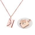 Rose gold envelope necklace with Love You engraving and cubic zirconia detail - Rose Gold Rhinestone Envelope Necklace (With Inner Card)