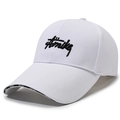 White baseball cap with black graffiti embroidery and sport tape on the brim - White