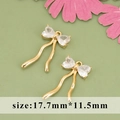 18k gold plated bow pendant with heart-shaped zircon stones, size 17.7mm x 11.5mm - ME5612A - Gold Bow Knot Tassel - 1pc