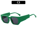 Retro square green thick frame sunglasses with dark grey lenses and wide temples C3 - Solid Green Frame Grey Lens