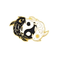 Yin Yang Koi fish enamel brooch pin with celestial sun and moon patterns in gold trim - Tai Chi Koi Fish (XZ5990)