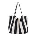 Minimalist canvas tote bag with black and white vertical stripes for daily commute - Wide Black Stripe