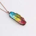 Rainbow crystal column necklace with tree of life copper wire wrap on a white background - Rainbow Crystal Tree of Life + Rose Gold Chain
