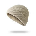 Short beige ribbed knit beanie for men, hip-hop style winter skullcap in oatmeal color - Beige