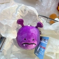 Cute purple plush monster keychain with silver metal ball chain for backpacks - Virus