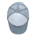 Sky blue and white mesh trucker hat with colorful beaded chain decorative accessory - M (56-58cm) / Light Grey + White