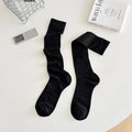 Ballet style long black ribbed socks in breathable mesh fabric for women outfit - One Size / Black