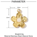 Detail of 10mm flower pendant in stainless steel and natural stone with size metrics - VG833-Gold Flower White Stone (Pack of 3)