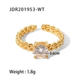 Detail of 18K gold stainless steel ring with wheat weave band and 0.6cm zircon stone - Gold With White Zirconia (JDR201953-WT)
