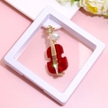 Elegant gold and red violin brooch with pearl detail in a white display gift box - XZ057-Red Violin-Boxed