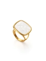 Detailed close-up of the adjustable gold stainless steel ring with white marbled inlay - White Rectangular (ZJ233)