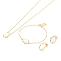 Elegant gold titanium steel jewelry set featuring teardrop crystals in necklace and bracelet - Gold (KS200539-KFC)