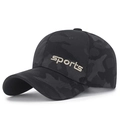 Gorra de béisbol de camuflaje en negro y gris oscuro con bordado deportivo en relieve - Gris Dorado Bordado