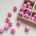 Pink and white striped acrylic round beads for DIY jewelry and phone chain making - 12mm / Rose Red