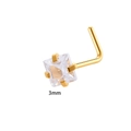 L-shaped golden stainless steel nose stud with a 3mm square princess cut zircon - L-Shape Square Zirconia (Gold)