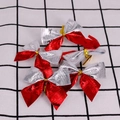 Set of 12 red and silver Christmas bows with golden ties for festive holiday decoration - Silver Red