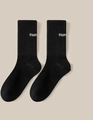 Black ribbed crew socks with white thum embroidery for sports and casual wear - One Size / Black