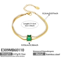 Detail view of double-layer stainless steel gold bracelet with green emerald zircon - Gold Green Zirconia