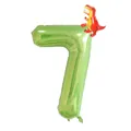 40-inch fruit green number 7 foil balloon with orange cartoon T-Rex for party decor - 40 Inch Fruit Green Number 7 + New YC T-Rex
