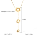 Dettagli della collana a Y dorata con ciondolo sole, lunghezza 45cm e caduta di 12cm - Stile Girasole Oro a Forma di Y (HC-N40211)