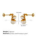 Orecchini dorati con perle bianche e acciaio inossidabile, dimensioni 19,5x8,3mm - EH61 Orecchini a Cerchio Oro con Perla Bianca