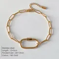 Bracelet à maillons en acier inoxydable doré avec pendentif ovale et finition en or 14K - Style Grand Maillon Or 14K (XBL0061-2)