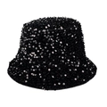 Women's chic black sequin bucket hat with shimmering reflective surface and stylish finish - Black